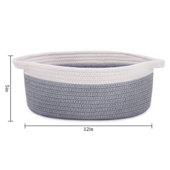 Small Woven Basket 12"x 8" x 5" Cute Rope Room Shelf Storage Basket Cat Dog Toys - Picture 4 of 6